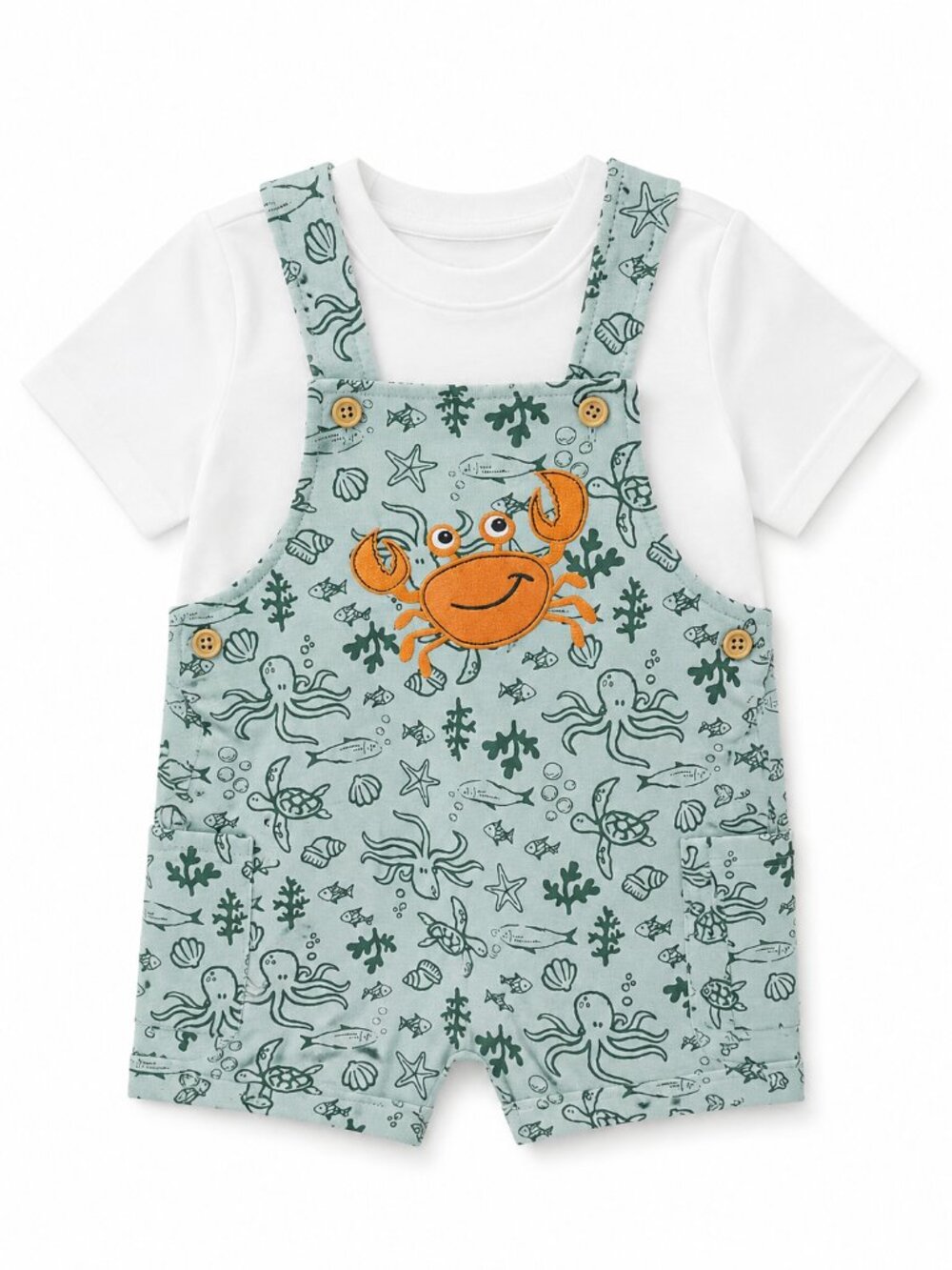 NWT Baby Essentials 2 Piece Baby Toddler Boys Crab Ocean Romper & T-Shirt Set - Picture 2 of 3